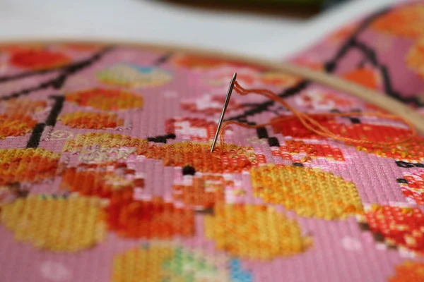 Embroidery Needle Embroidery Work — Stock Photo, Image