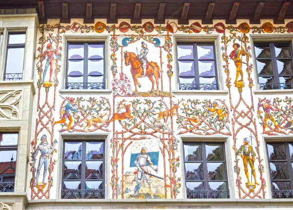 Beautiful Painted Facade Window Shutters Old Town Lucerne City Switzerland — Stock Photo, Image