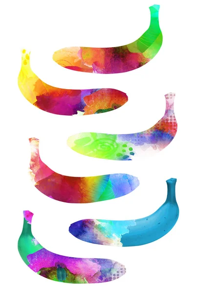 Bananen Kleurrijke Kleuren Texturen Schilderij Concept Geïsoleerd — Stockfoto