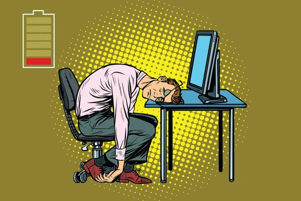 Uomo Affari Che Dorme Computer Stanchezza Sul Lavoro Illustrazione Vettoriale — Foto Stock