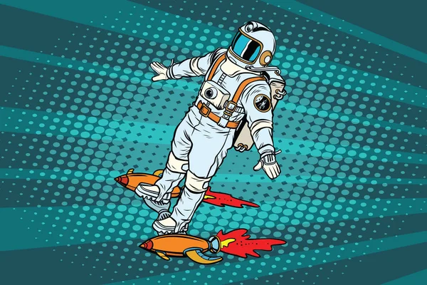 Astronauta Está Voar Num Skate Espacial Pop Arte Retro Ilustração — Fotografia de Stock