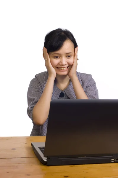 Schöne Asiatische Geschäftsfrau Stress Mit Laptop Auf Weißem Hintergrund — Stockfoto