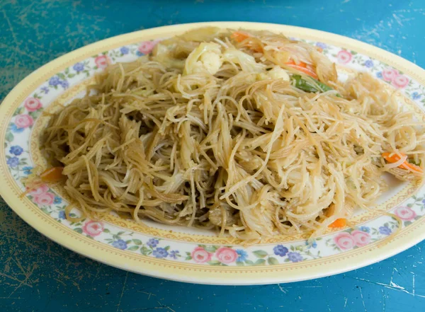 Farbfoto Von Stir Fried Rice Vermicelli Mit Gemüse — Stockfoto