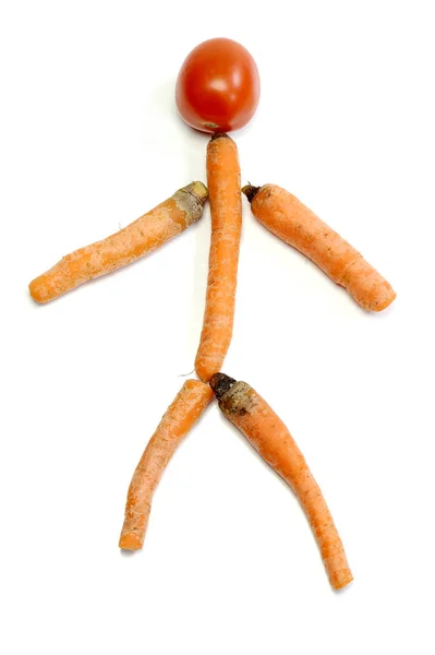 Tomaten Und Karotten Auf Weißem Hintergrund Sieht Lecker Und Frisch — Stockfoto