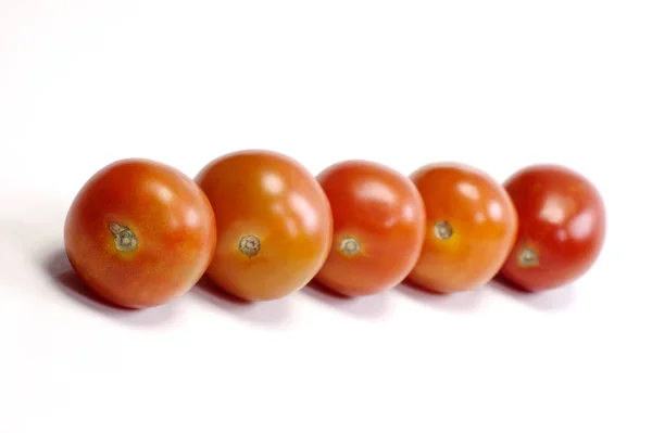 Five Tomatoes White Background Look Tasty Fresh — Stock Photo, Image