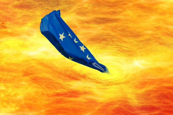 Вогняна Спіраль Вогонь Блискучий Вогонь Вихор Прапором Європейського Союзу — стокове фото