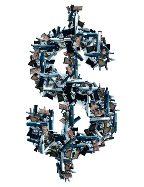 Imagen Conceptual Del Signo Del Dólar Con Armas Sobre Blanco —  Fotos de Stock