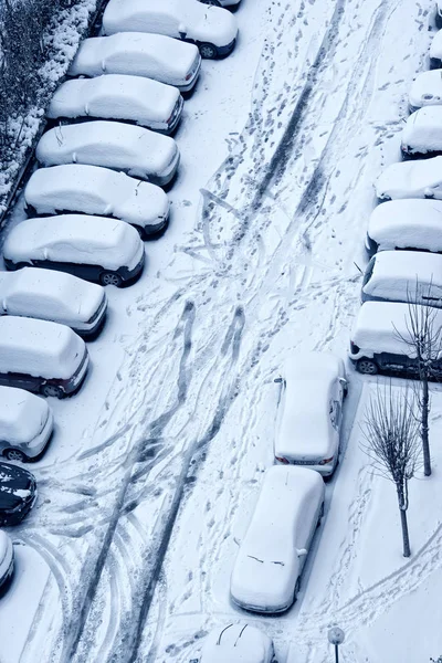 Erhöhte Ansicht Der Schneebedeckten Straße — Stockfoto