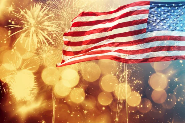 Stati Uniti America Bandiera Usa Con Sfondo Fuochi Artificio Luglio — Foto Stock