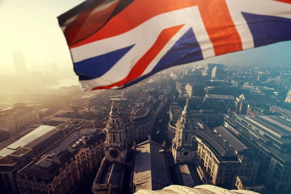 British Union Jack Zászló Légi Kilátás London Pénzügyi Szimbólumok London — Stock Fotó