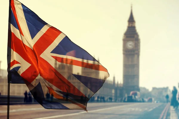 Ngiliz Sendika Bayrağı Büyük Ben Saat Kulesi Arka Planda Westminster — Stok fotoğraf