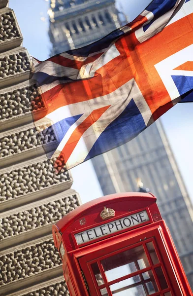 Brytyjska Flaga Unii Jack Big Ben Clock Tower Parlament Dom — Zdjęcie stockowe