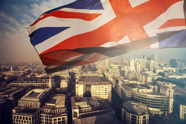 British Union Jack Zászló Légi Kilátás London Pénzügyi Szimbólumok London — Stock Fotó