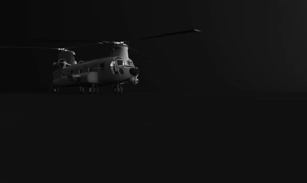 Rendering Helikoptera Transportowego Czarnym Tle — Zdjęcie stockowe