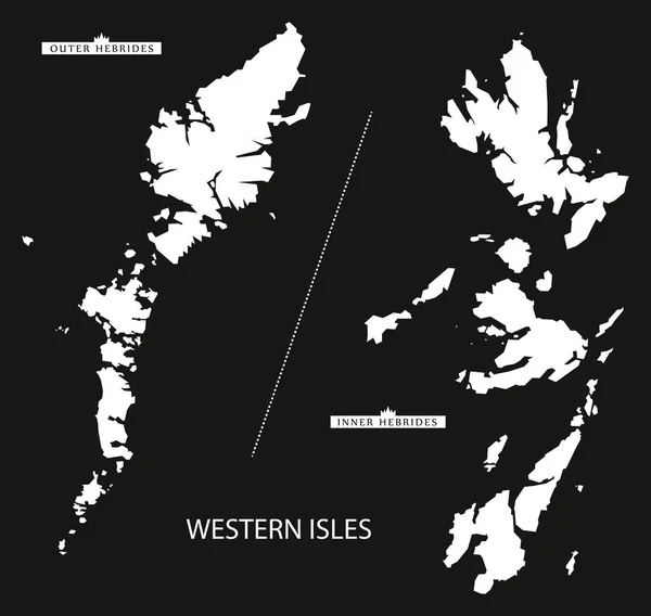 Western Isles of Scotland map black inverted silhouette illustration