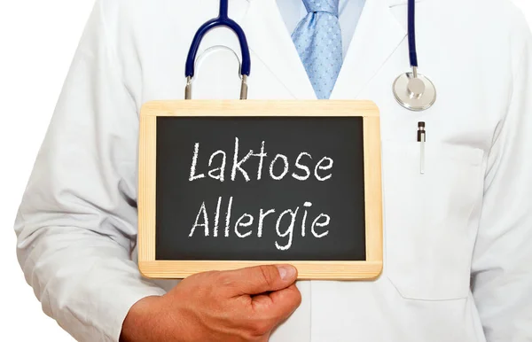 Alergia Lactosa Médico Con Placa Tiza — Foto de Stock