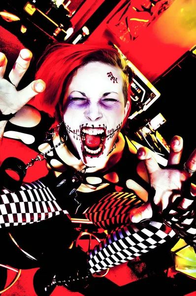 Verrückter Clown Mit Totenkopf — Stockfoto