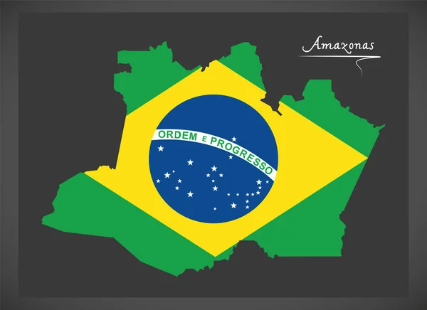 Amazonas Mapa Con Bandera Nacional Brasil Ilustración —  Fotos de Stock