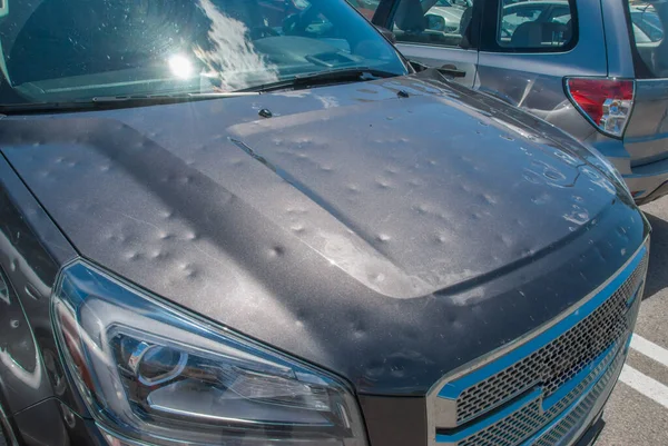 Dented Car Big Hail Storm — Stock Photo, Image