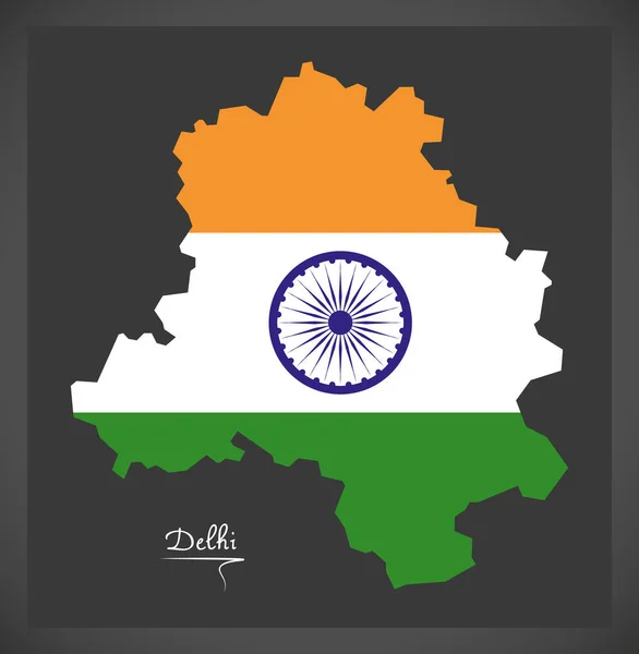 Delhi Mappa Con Bandiera Nazionale Indiana Illustrazione — Foto Stock