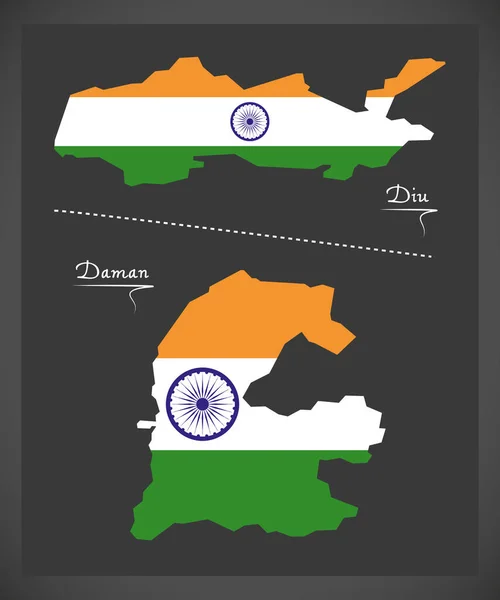 Diu Και Daman Χάρτης Την Ινδική Εθνική Σημαία Εικονογράφηση — Φωτογραφία Αρχείου
