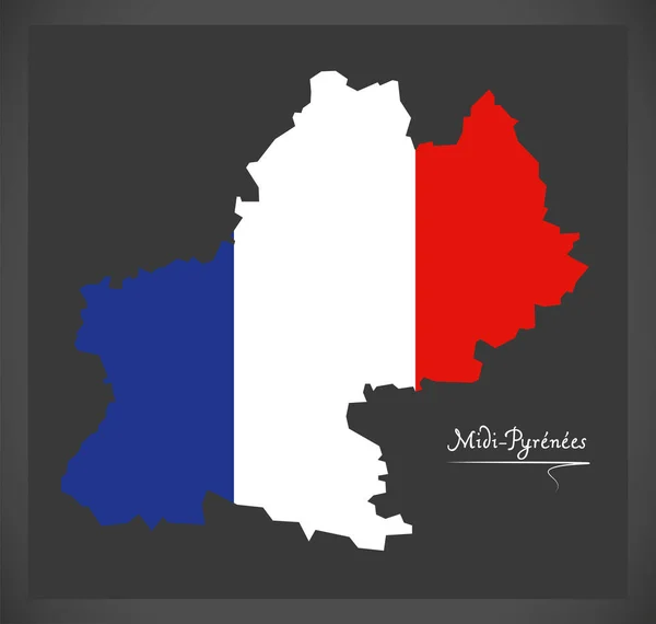 Χάρτης Midi Pyrenees Απεικόνιση Γαλλικής Εθνικής Σημαίας — Φωτογραφία Αρχείου