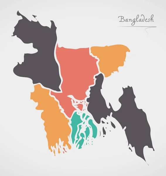 Карта Бангладеш Державами Сучасними Круглими Формами — стокове фото