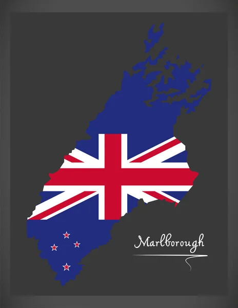 Ulusal Bayrak Çizim Ile Marlborough Yeni Zelanda Haritası — Stok fotoğraf
