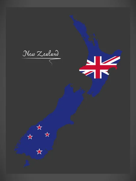Carte Nouvelle Zélande Avec Illustration Drapeau National — Photo