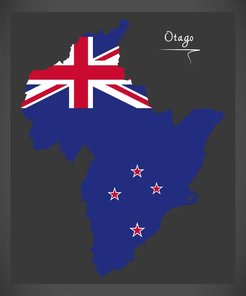 Otago Nieuw Zeeland Kaart Met Illustratie Van Nationale Vlag — Stockfoto