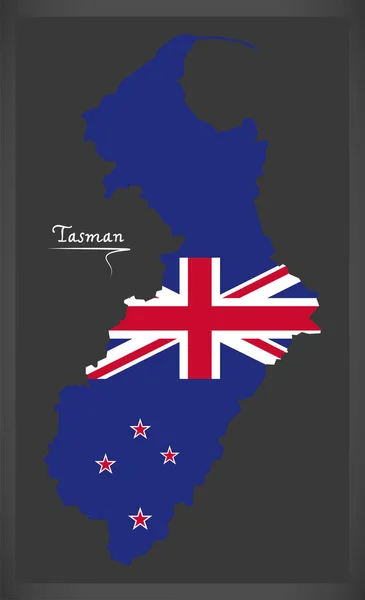 Ulusal Bayrak Illüstrasyonlu Tasman Yeni Zelanda Haritası — Stok fotoğraf