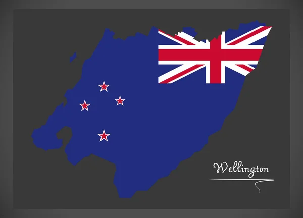 Wellington Mapa Nova Zelândia Com Ilustração Bandeira Nacional — Fotografia de Stock