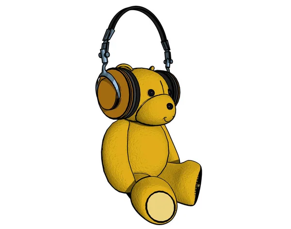 Teddybeer Bevrijd Met Stereo Hoofdtelefoon — Stockfoto