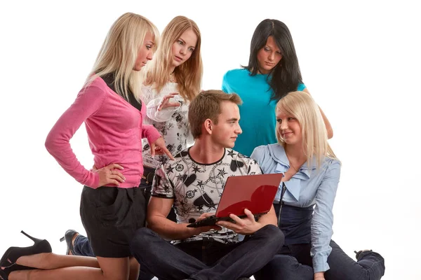 Groep Studenten Bereiden Zich Voor Een Examen Een Witte Achtergrond — Stockfoto