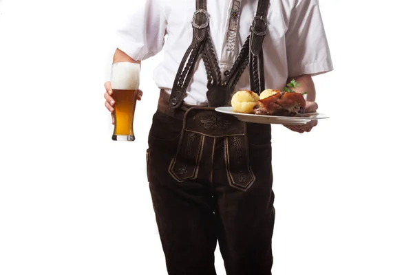 Mann Lederhose Mit Schweinebraten — Stockfoto