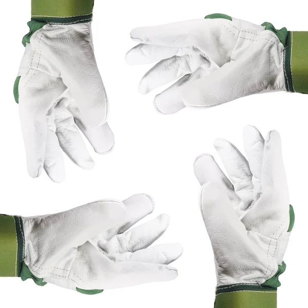 Four Hands Gloves Front White Background — Stock Photo, Image