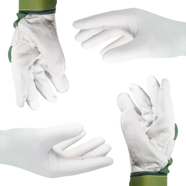 Τέσσερα Χέρια Γάντια Μπροστά Από Λευκό Φόντο — Φωτογραφία Αρχείου