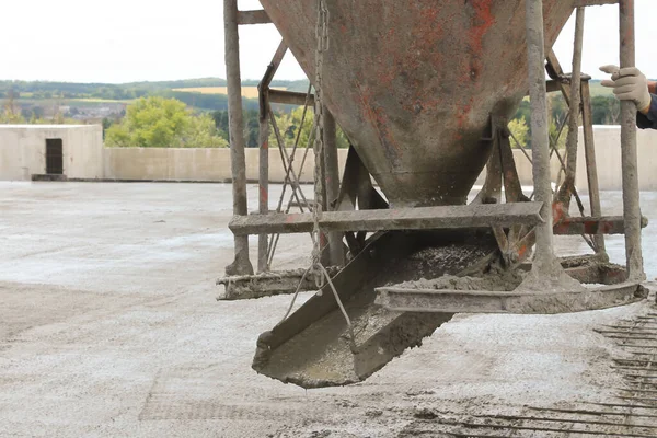 Travailleurs Sur Chantier Coulé Plancher Béton — Photo