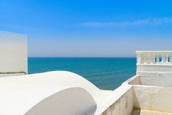 Vue Balcon Une Maison Dans Médina Hammamet Sur Mer Méditerranée — Photo