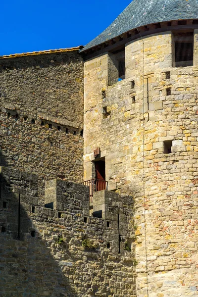要塞化された塔の詳細図歴史的要塞化されたカルカソンヌの戦い — ストック写真