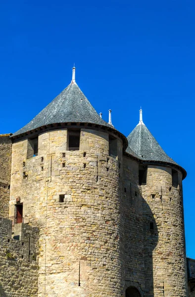 Vista Sobre Dos Torres Histórica Fortificación Carcasona Sur Francia — Foto de Stock