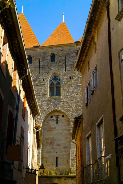 Vista Vicolo Con Edifici Nella Città Fortificata Medievale Carcassonne — Foto Stock