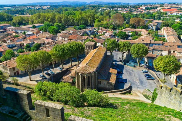 Uitzicht Vanaf Top Van Stad Met Kerk Heilige Gimer Carcassonne — Stockfoto