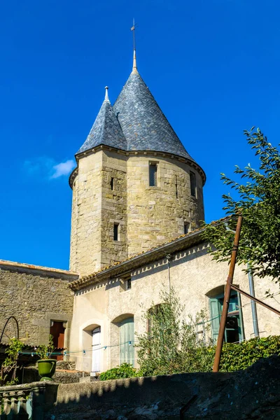 Vue Sur Une Tour Cour Dans Forteresse Médiévale Carcassonne — Photo