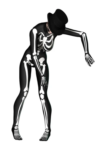 Rendering Young Woman Wearing Skeleton Costume Halloween Party Isolated White — Stock Photo, Image