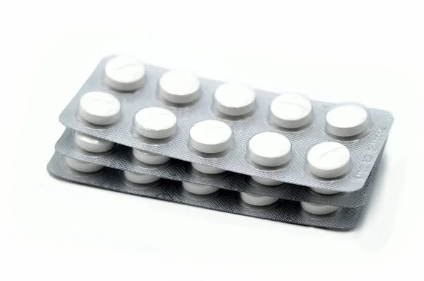 Tabletter Förpackningar Vit Bakgrund Isolerade — Stockfoto