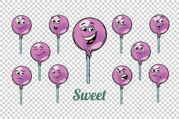 Ronde Lollipop Snoep Emoties Personages Collectie Set Geïsoleerde Neutrale Achtergrond — Stockfoto