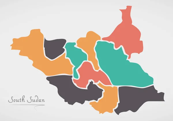 Südsudan Karte Mit Staaten Und Modernen Runden Formen — Stockfoto
