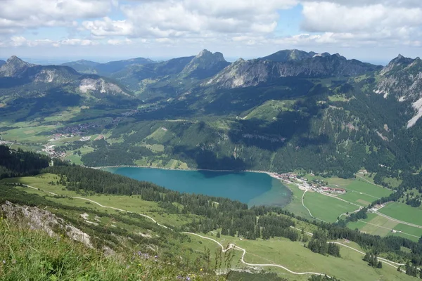 Vista Krinnenspitze Haldensee Tannheimer Tal Tyrol Austria — Fotografia de Stock