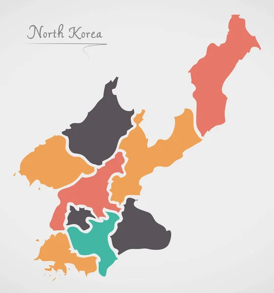 Eyaletler Modern Yuvarlak Şekilli Kuzey Kore Haritası — Stok fotoğraf